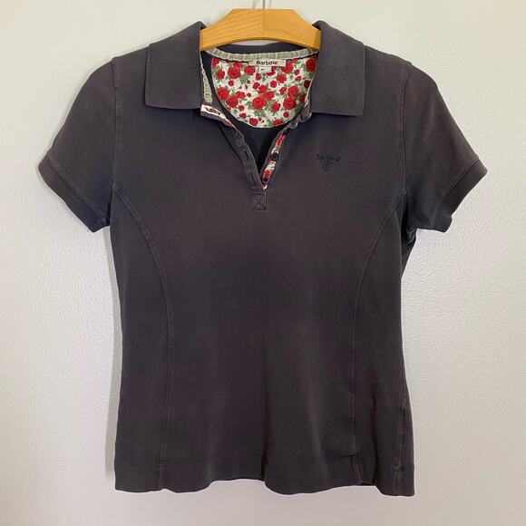Barbour Charcoal Gray Short Sleeve Embroidered Logo Polo Shirt Womens Size 6 - Picture 1 of 7